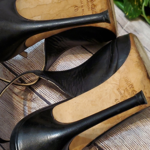 Jimmy Choo Black Leather Peeptoe Slingback Heels - Picture 16 of 16
